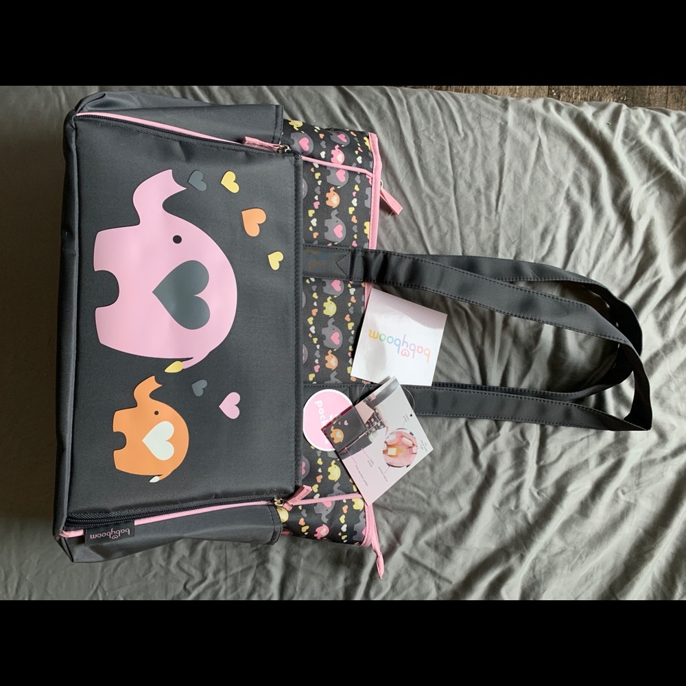 BabyBoom Elephnat Print Drop Front Tote Diaper Bag